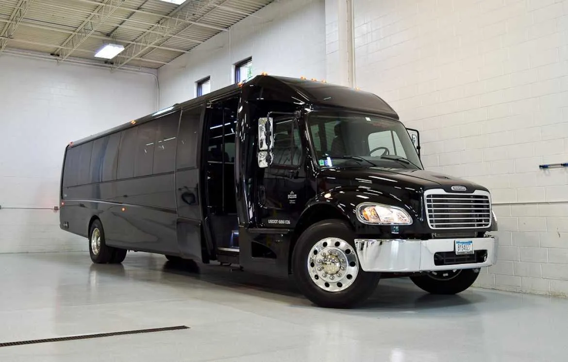 Black Freightliner Luxury Coach for charter bus rental Black Freightliner Luxury Coach for charter bus rental